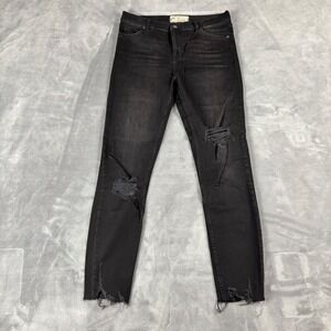 Free People Black Distressed Skinny‎ Jeans Raw Hem Size 29R
